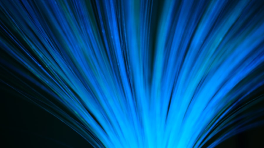 Fibre optic cables glowing blue