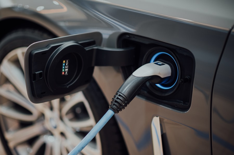 A charging cable connected to an electric vehicle